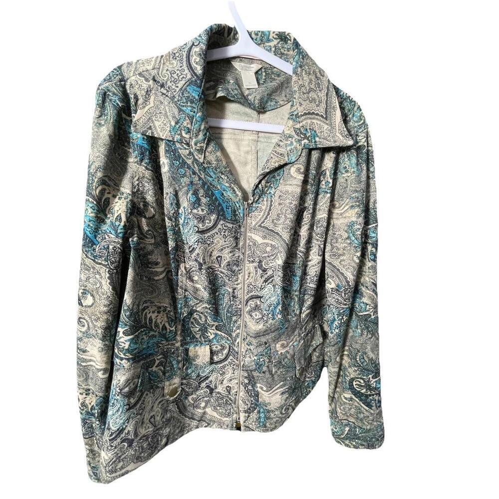 Christopher & Banks Women Jacket Blue Paisley Size XL Stretch Full Zipper